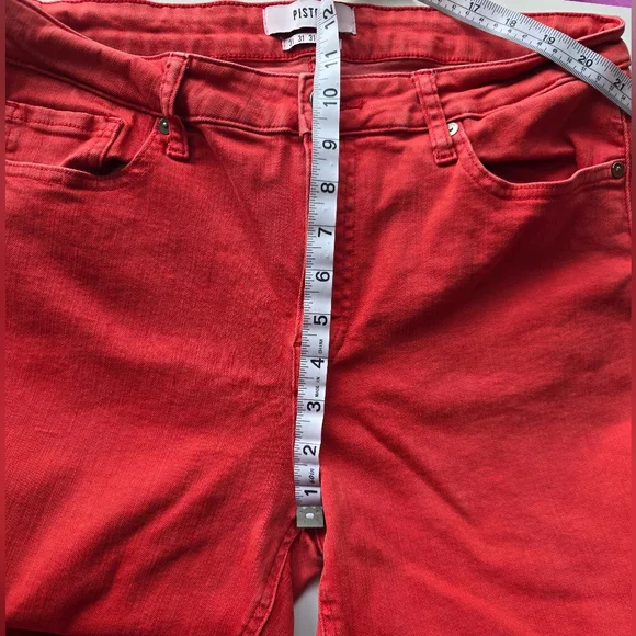 PISTOLA Red High Rise Crop Skinny Jeans Raw Hem Stretch Denim 31 Statement - Picture 9 of 10